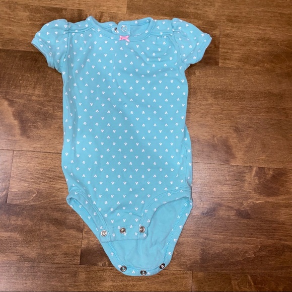 Carter's One Pieces Short Sleeved Onesie Light Blue With White